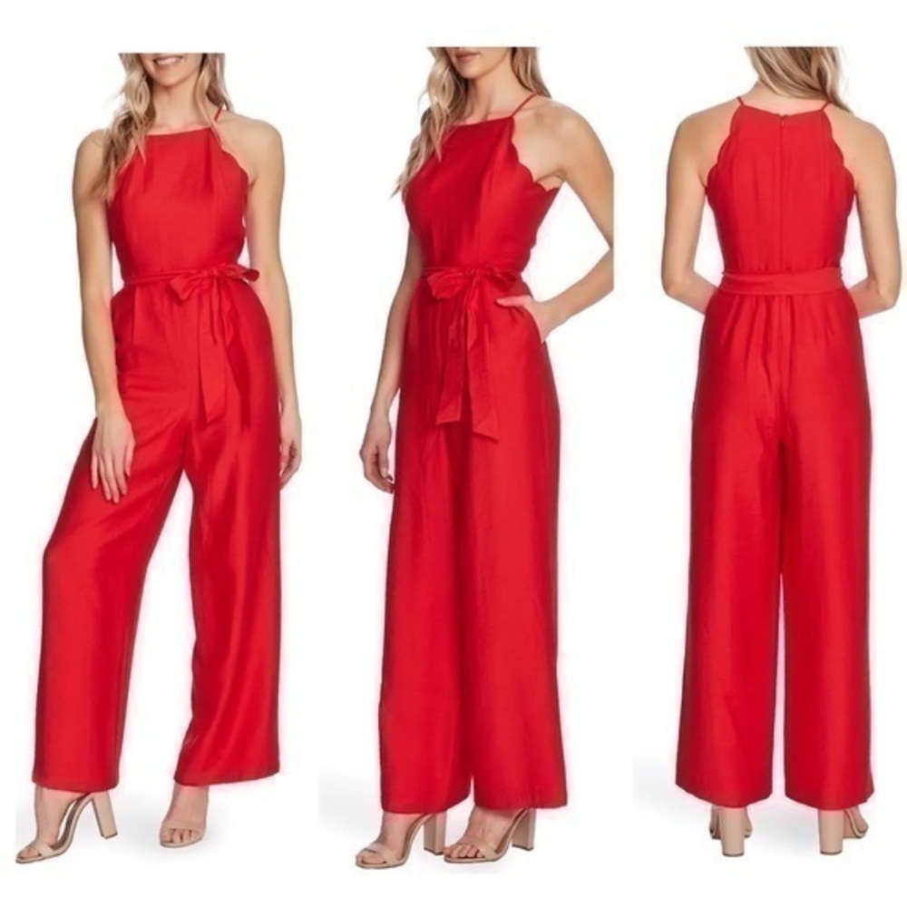 NWT Cece Cherry Rose Scalloped Halter Neck Jumpsuit Medium M
